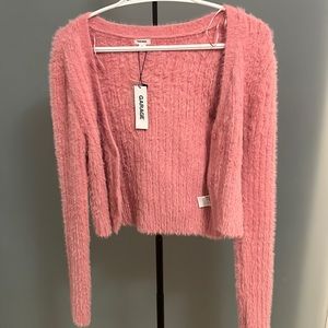 Fuzzy pink garage cardigan